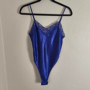 Vintage Victoria's Secret Gold Label Royal Blue Satin Lace Bodysuit P